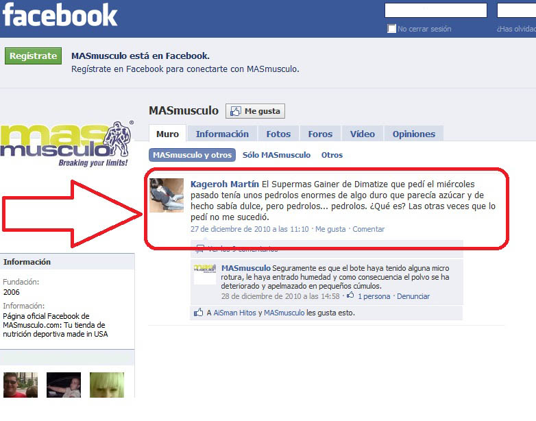 Cliente queja MASmusculo Falsificación Facebook Cliente queja MASmusculo Falsificación Facebook